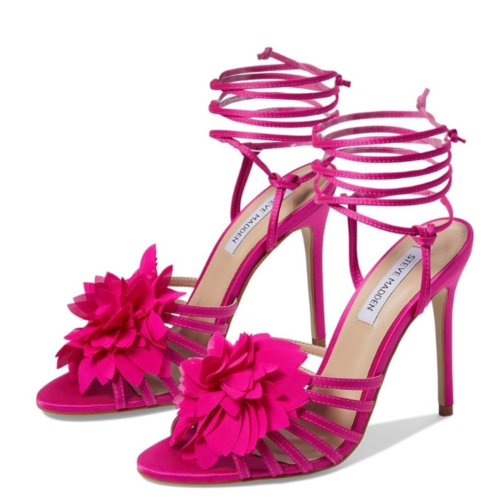 NEW Steve Madden Jolisa Pink Leather Flower Tie women heels size 7.5